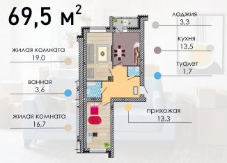 Продам 2-комнатную квартиру, 69.5 м2, Воронеж