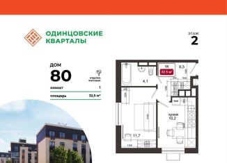 Продается 1-комнатная квартира, 32.5 м2, деревня Солманово, ЖК Одинцовские Кварталы