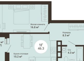 Продаю однокомнатную квартиру, 46.3 м2, Екатеринбург, ЖК Южный сад