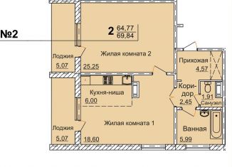 Продаю двухкомнатную квартиру, 69.8 м2, Челябинск, 2-я Эльтонская улица, 59Б, Тракторозаводский район