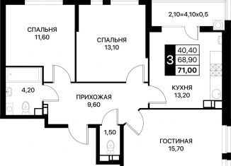 Продажа трехкомнатной квартиры, 71 м2, Ростов-на-Дону, Пролетарский район