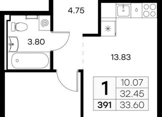 1-комнатная квартира на продажу, 33.6 м2, Ленинградская область