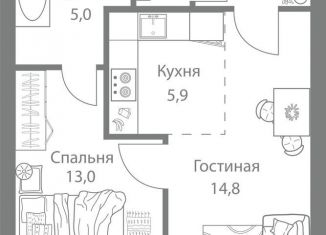 Двухкомнатная квартира на продажу, 45.4 м2, Москва, станция Немчиновка