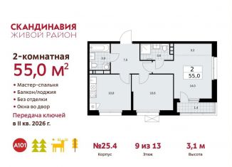 Продается двухкомнатная квартира, 55 м2, Москва, жилой комплекс Скандинавия, 25.4