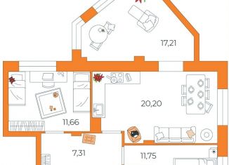 Продается 2-ком. квартира, 73.2 м2, Тула, Самоварная улица, 10, ЖК Наши Баташи