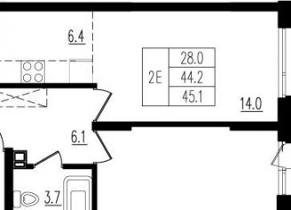 Продам 2-комнатную квартиру, 45.1 м2, деревня Пирогово, ЖК Пироговская Ривьера