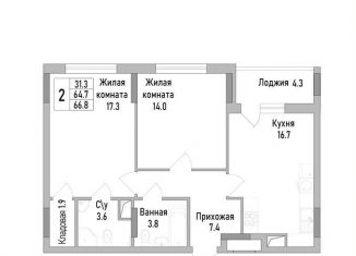 Продажа 2-ком. квартиры, 66.8 м2, Липецк, улица Тельмана, 120