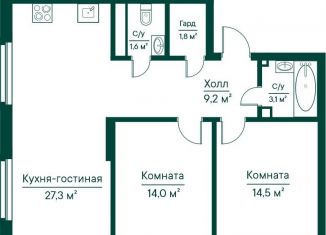 Продажа 2-ком. квартиры, 71.5 м2, Самара, метро Российская