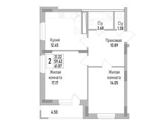 2-комнатная квартира на продажу, 61.9 м2, Воронежская область, проспект Труда, 139к2