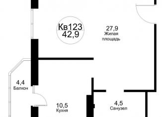 Продам 1-комнатную квартиру, 42.9 м2, рабочий посёлок Тучково, Спортивная улица