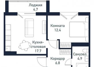 Продаю 1-комнатную квартиру, 41.6 м2, Челябинская область