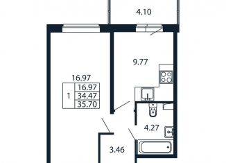Продам 1-комнатную квартиру, 38.6 м2, Мурино