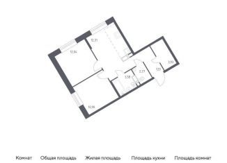 2-комнатная квартира на продажу, 52.5 м2, деревня Столбово, жилой комплекс Эко Бунино, 14.2