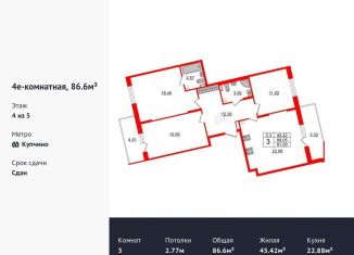Продажа 3-ком. квартиры, 86.6 м2, Санкт-Петербург, Пулковское шоссе, 73к8, ЖК Зелёный Квартал