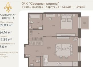 Продам 1-комнатную квартиру, 59.8 м2, Санкт-Петербург, метро Петроградская