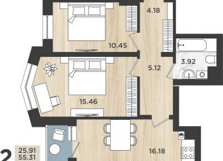 Продам 2-комнатную квартиру, 56.7 м2, Калининград, Батальная улица, 104, ЖК Дом на Батальной