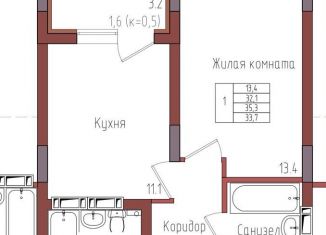 Продажа однокомнатной квартиры, 33.7 м2, Калининград