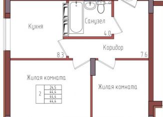 Продается двухкомнатная квартира, 44.4 м2, Калининград
