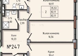 2-комнатная квартира на продажу, 82.1 м2, Нальчик, улица Кешокова, 1