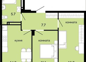 Продаю двухкомнатную квартиру, 55.4 м2, Пермь