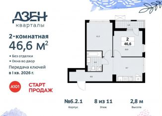 Продается двухкомнатная квартира, 46.6 м2, поселение Сосенское, жилой комплекс Дзен-кварталы, 6.2.1