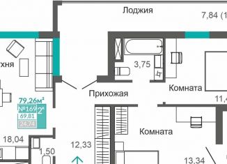 Продается двухкомнатная квартира, 69.8 м2, Крым
