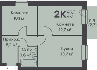 2-комнатная квартира на продажу, 47.1 м2, Пермь