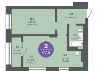 2-комнатная квартира на продажу, 47.5 м2, Красноярск, Кировский район, улица Кутузова, 1