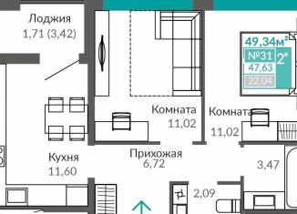 Продаю двухкомнатную квартиру, 47.6 м2, Симферополь, Киевский район