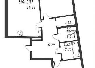 2-комнатная квартира на продажу, 65.8 м2, Мурино