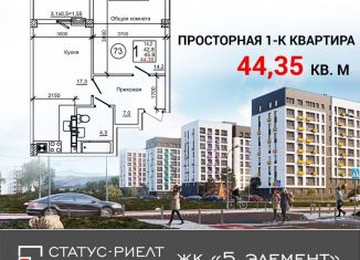 Продаю однокомнатную квартиру, 44.4 м2, Крым