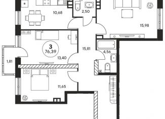 Продажа 3-комнатной квартиры, 76 м2, Ростов-на-Дону, Ашхабадский переулок, 2/46, ЖК Ленина, 46