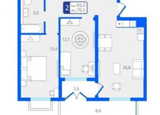 Продается двухкомнатная квартира, 76.5 м2, Тюмень, ЖК Ожогино