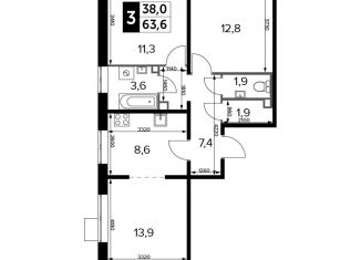 Продаю трехкомнатную квартиру, 63.6 м2, Люберцы, жилой комплекс 1-й Лермонтовский, к5.1