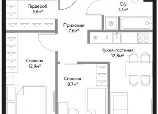 Продаю двухкомнатную квартиру, 55.8 м2, Москва, метро Парк Победы