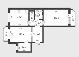 2-комнатная квартира на продажу, 72.6 м2, Тюмень, улица Пермякова, 84к2, ЖК Домостроитель