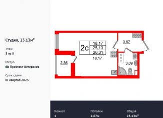 Продается квартира студия, 25.1 м2, Санкт-Петербург, проспект Будённого, 21к1, ЖК Солнечный Город