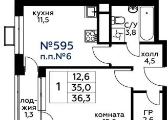 Продаю однокомнатную квартиру, 36.6 м2, Москва, 3-я Хорошёвская улица, вл19с3к2, ЖК Вереск