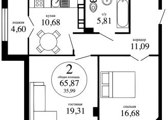 Продажа двухкомнатной квартиры, 65.9 м2, Краснодар, Западный округ, улица Гаврилова, 88