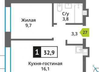 Продаю однокомнатную квартиру, 32.9 м2, Московская область