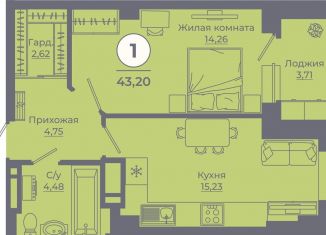 Продается однокомнатная квартира, 43.1 м2, Ростов-на-Дону, улица Ерёменко, 111