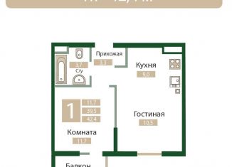 Продаю 1-комнатную квартиру, 42.4 м2, посёлок городского типа Молодёжное