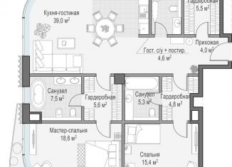 Продажа двухкомнатной квартиры, 116.1 м2, Москва, ЖК Лаврушинский