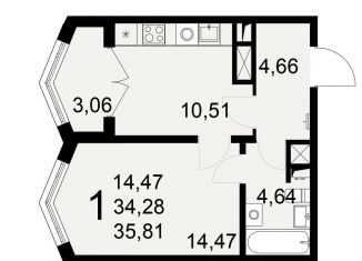 Продажа однокомнатной квартиры, 35.8 м2, Тула