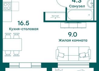 Однокомнатная квартира на продажу, 37.3 м2, Московская область