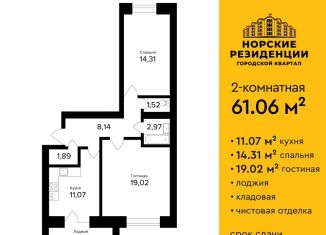 Продажа 2-комнатной квартиры, 61.1 м2, Ярославль, улица Александра Додонова, 10к5, ЖК Норские Резиденции
