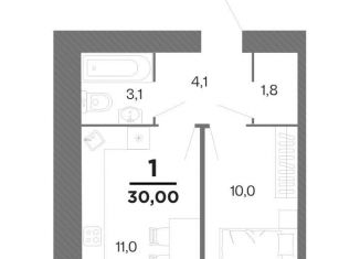 1-комнатная квартира на продажу, 30 м2, Рязань, Московский район