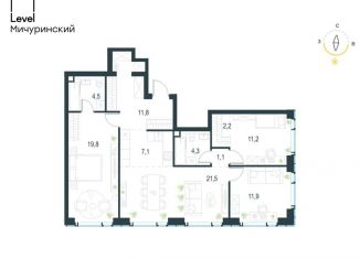 Продажа 4-комнатной квартиры, 95.4 м2, Москва, жилой комплекс Левел Мичуринский, к3
