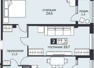 Продажа 2-ком. квартиры, 77.2 м2, Ставропольский край