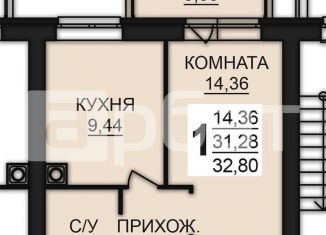 1-комнатная квартира на продажу, 33.4 м2, Ивановская область, деревня Дерябиха, 81